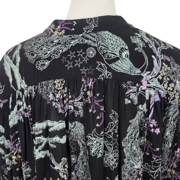 Free People Metallic Blooms Peacock Blouse Button Down Womens Medium Black - Picture 4 of 16